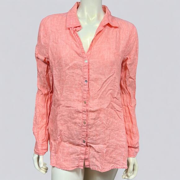 Jones & Co. Large Salmon Linen Long Sleeve Button-Down Shirt - Picture 1 of 9
